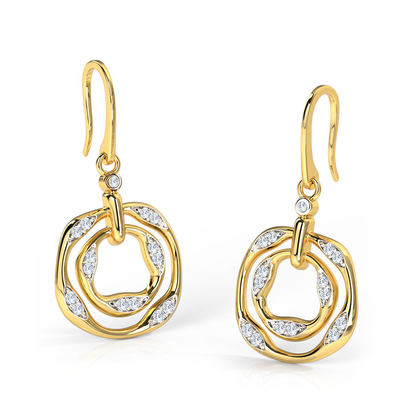 Diamond Earrings 18 Karat Yellow Gold Madini Ripple Diamond Drop Earrings