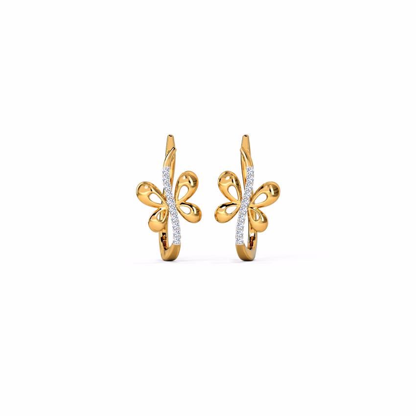 Diamond Earrings 18 Karat Yellow Gold Adeal Butterfly Diamond Hoop Earrings