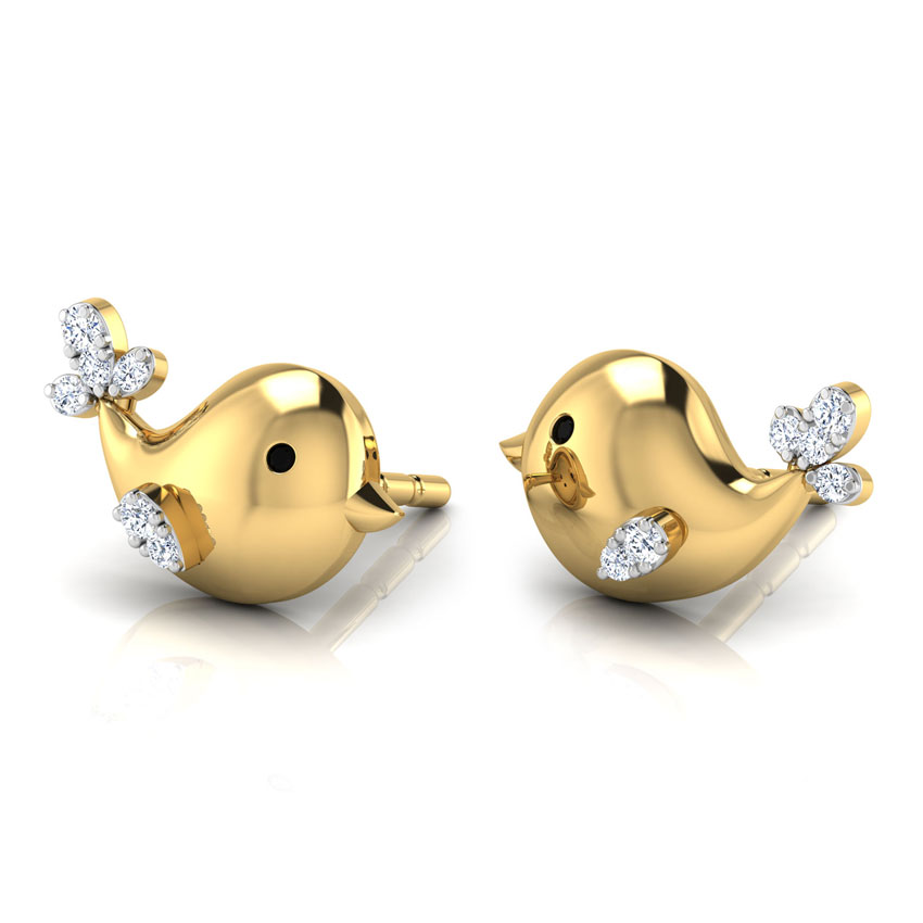 Diamond,Gemstone Earrings 18 Karat Yellow Gold Birdy Kids' Diamond Earrings