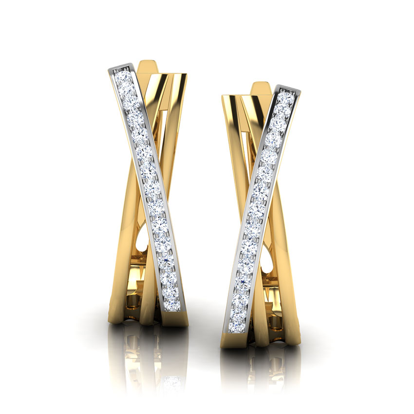 Diamond Earrings 18 Karat Yellow Gold Twine Diamond Hoop Earrings