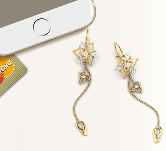 Diamond Earrings 18 Karat Yellow Gold Pansy Flower Diamond Sui Dhaga