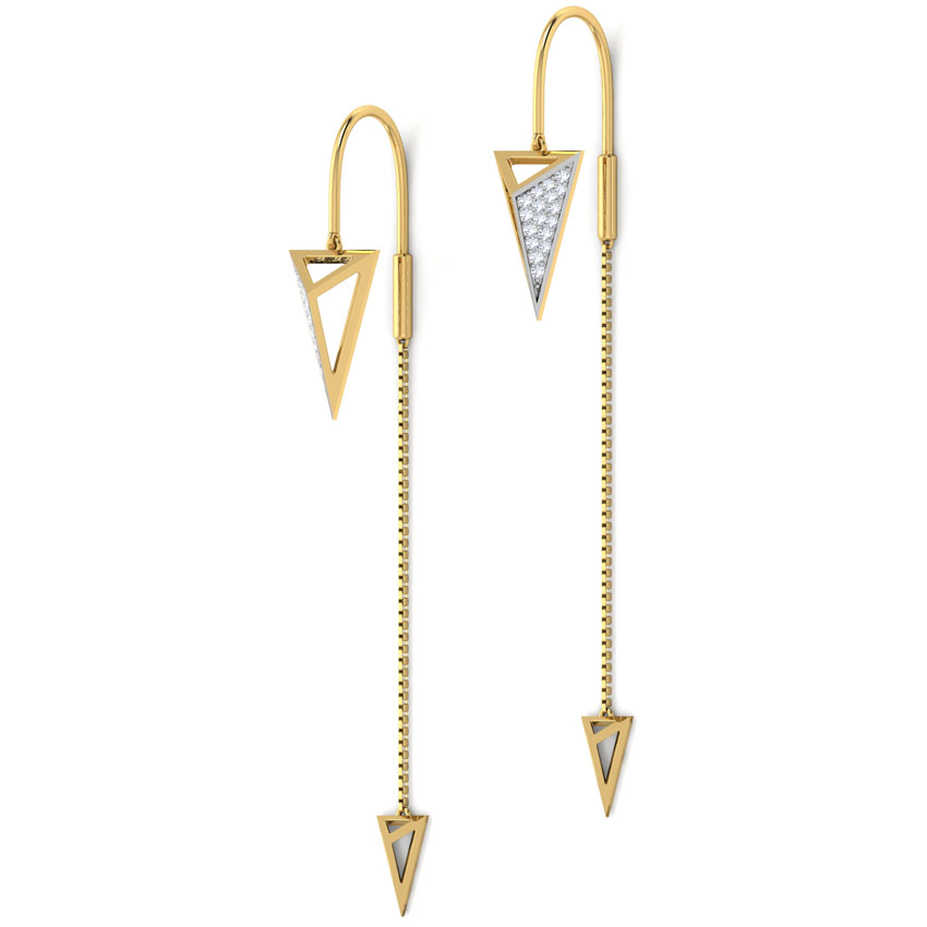 Diamond Earrings 18 Karat Yellow Gold Gisa Triangular Diamond Sui Dhaga