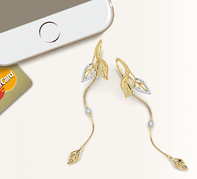 Diamond Earrings 18 Karat Yellow Gold Daffodil Leaf Diamond Sui Dhaga