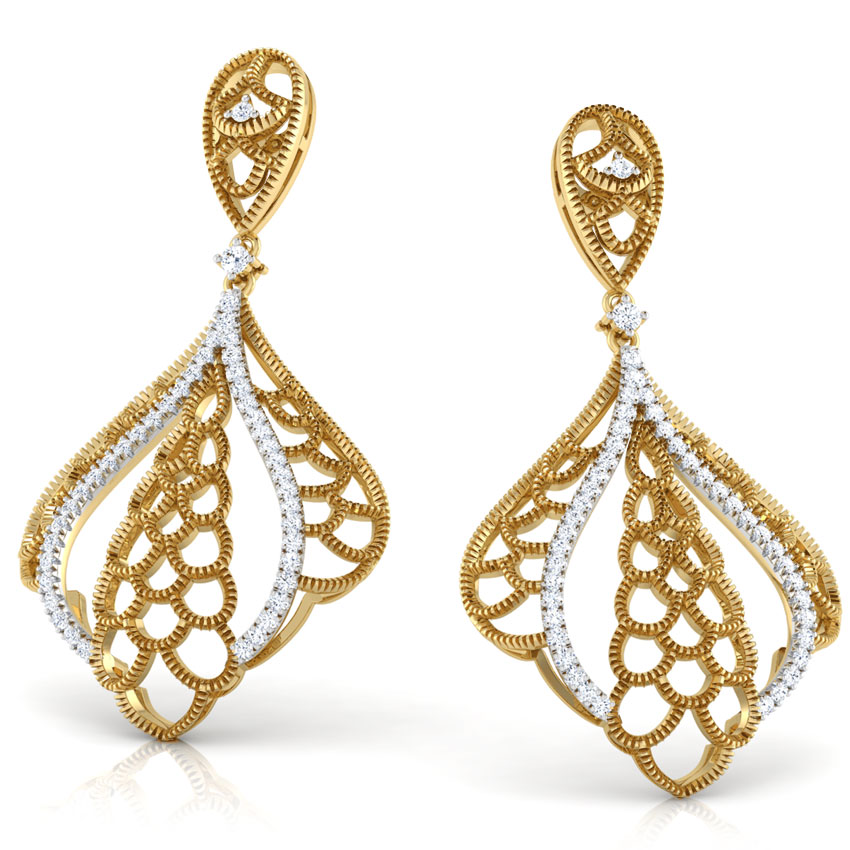 Diamond Earrings 18 Karat Yellow Gold Leaf Diamond Drop Earrings