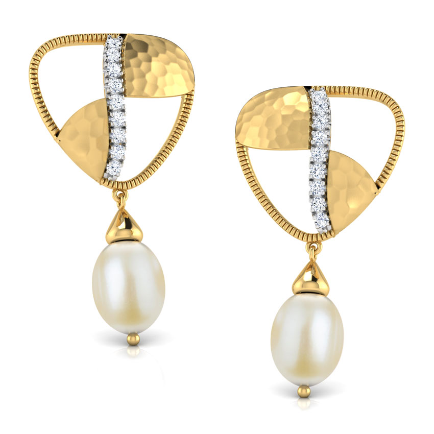 Diamond,Gemstone Earrings 18 Karat Yellow Gold Isotta Hammered Diamond Drop Earrings