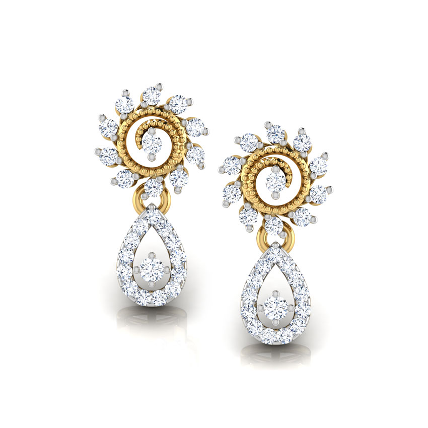 Diamond Earrings 14 Karat Yellow Gold Sun Drop Diamond Drop Earrings