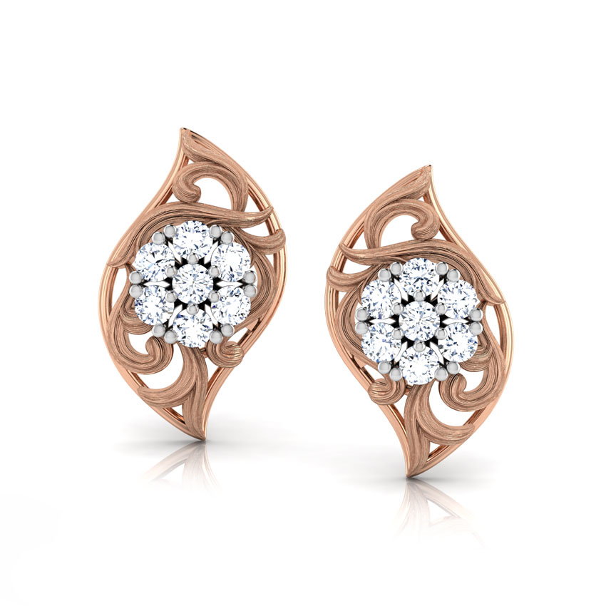 Diamond Earrings 18 Karat Rose Gold Cluster Twist Diamond Stud Earrings