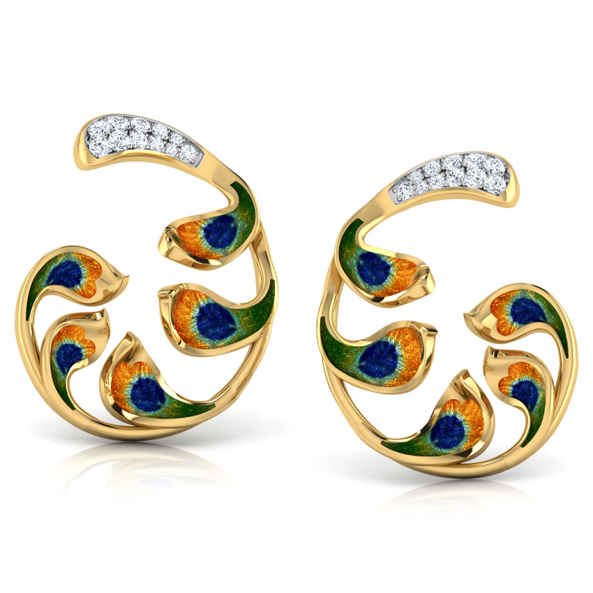 Diamond Earrings 18 Karat Yellow Gold Enchanta Peacock Diamond Ear Cuffs
