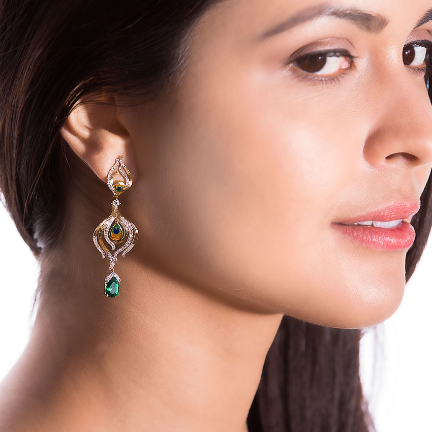 Peacock Pinion Gemstone Drop Earrings