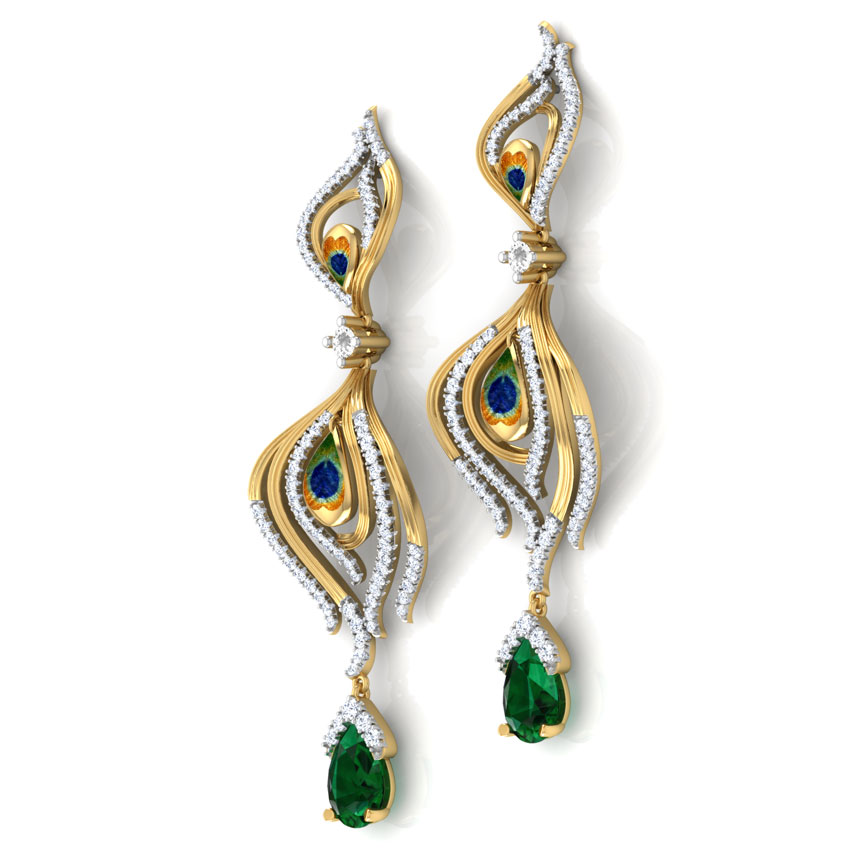 Peacock Pinion Gemstone Drop Earrings