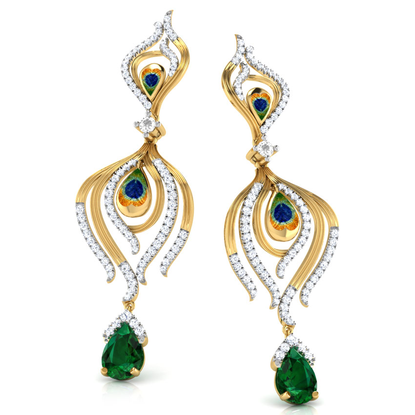 Peacock Pinion Gemstone Drop Earrings