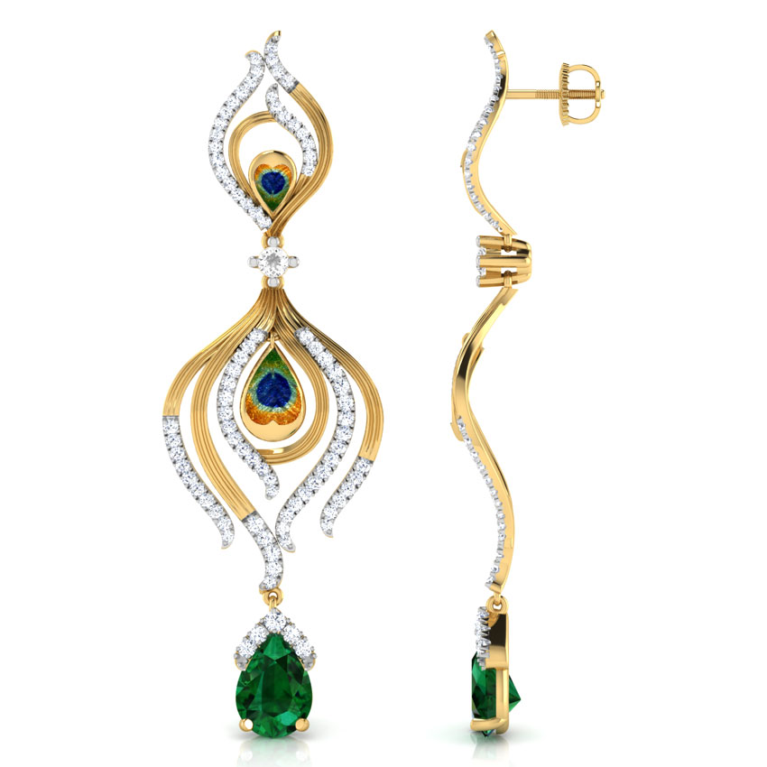 Peacock Pinion Gemstone Drop Earrings