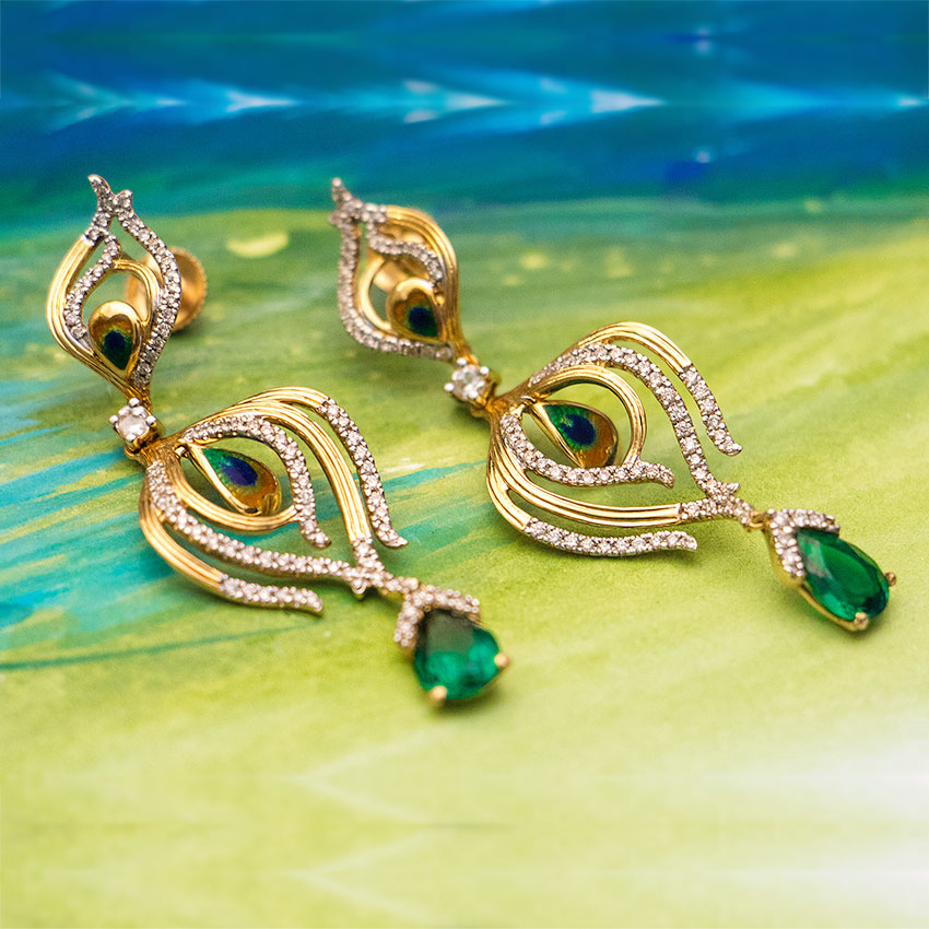 Peacock Pinion Gemstone Drop Earrings