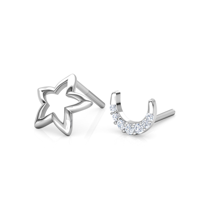 Star & Moon Mismatched Diamond Stud Earrings Star & Moon Mismatched Diamond Stud Earrings