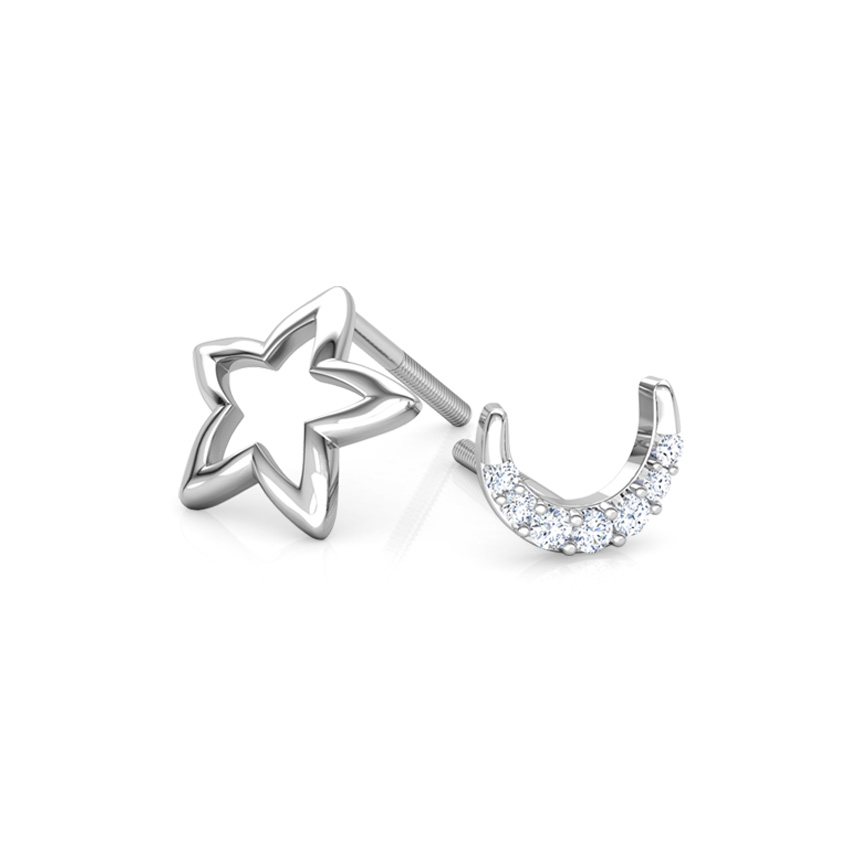 Star & Moon Mismatched Diamond Stud Earrings Star & Moon Mismatched Diamond Stud Earrings