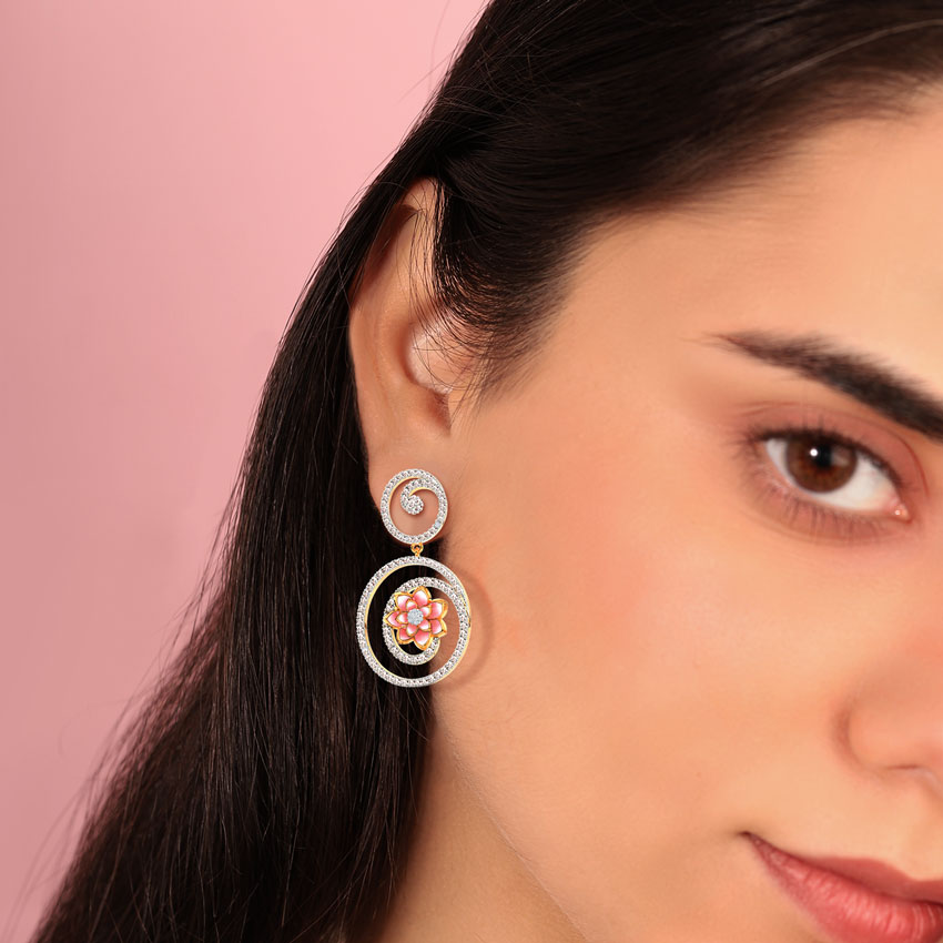 Diamond Earrings 18 Karat Yellow Gold Lotus Fantasy Diamond Drop Earrings