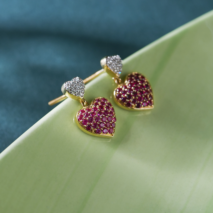 Duo Heart Gemstone Drop Earrings Duo Heart Gemstone Drop Earrings