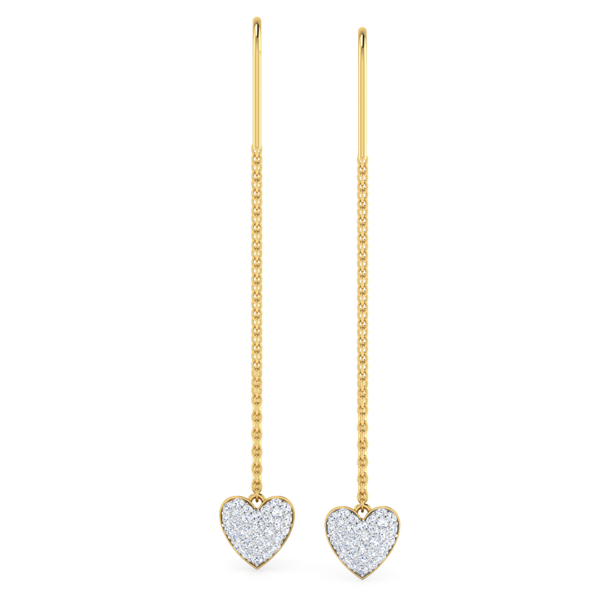 Diamond Earrings 18 Karat Yellow Gold Posy Heart Diamond Sui Dhaga