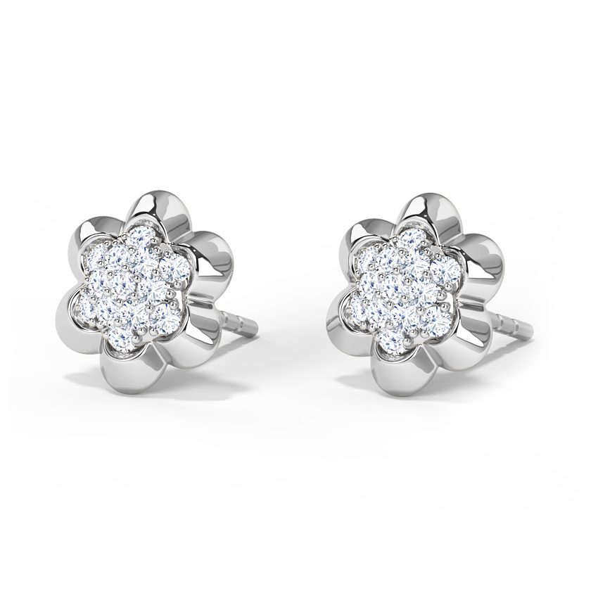 Diamond Earrings 18 Karat White Gold Floral Clutch Diamond Stud Earrings