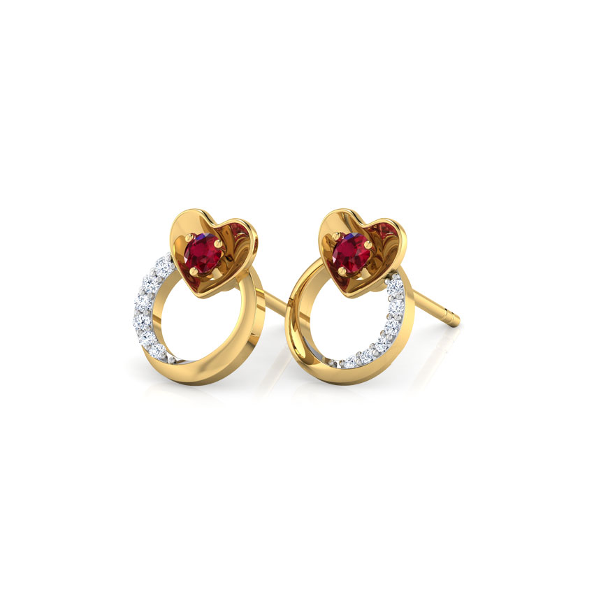 Diamond,Gemstone Earrings 18 Karat Yellow Gold Pretty Heart Gemstone Stud Earrings