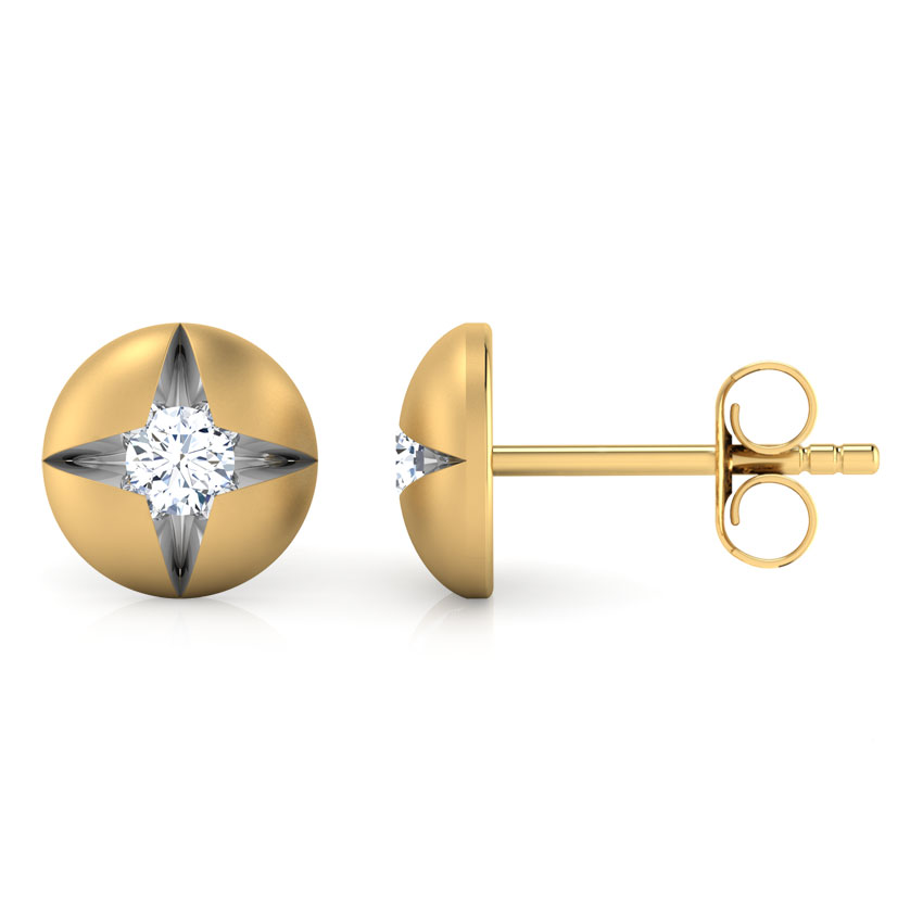 Diamond Earrings 18 Karat Yellow Gold Round Pocket Diamond Stud Earrings
