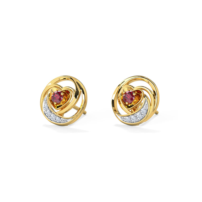 Diamond,Gemstone Earrings 18 Karat Yellow Gold Lovable Heart Gemstone Stud Earrings