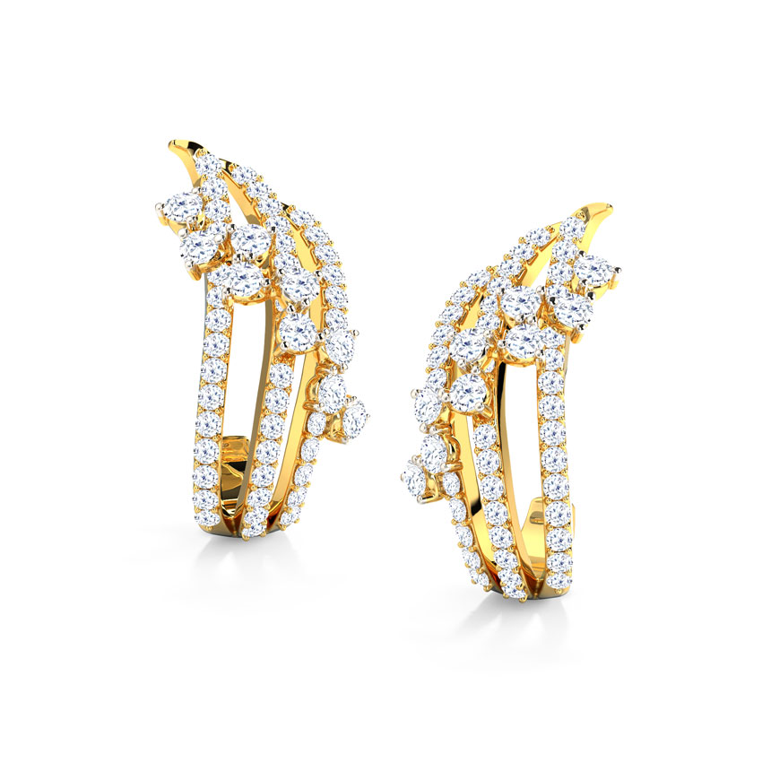 Diamond Earrings 18 Karat Yellow Gold Melissa Wave Diamond Hoop Earrings