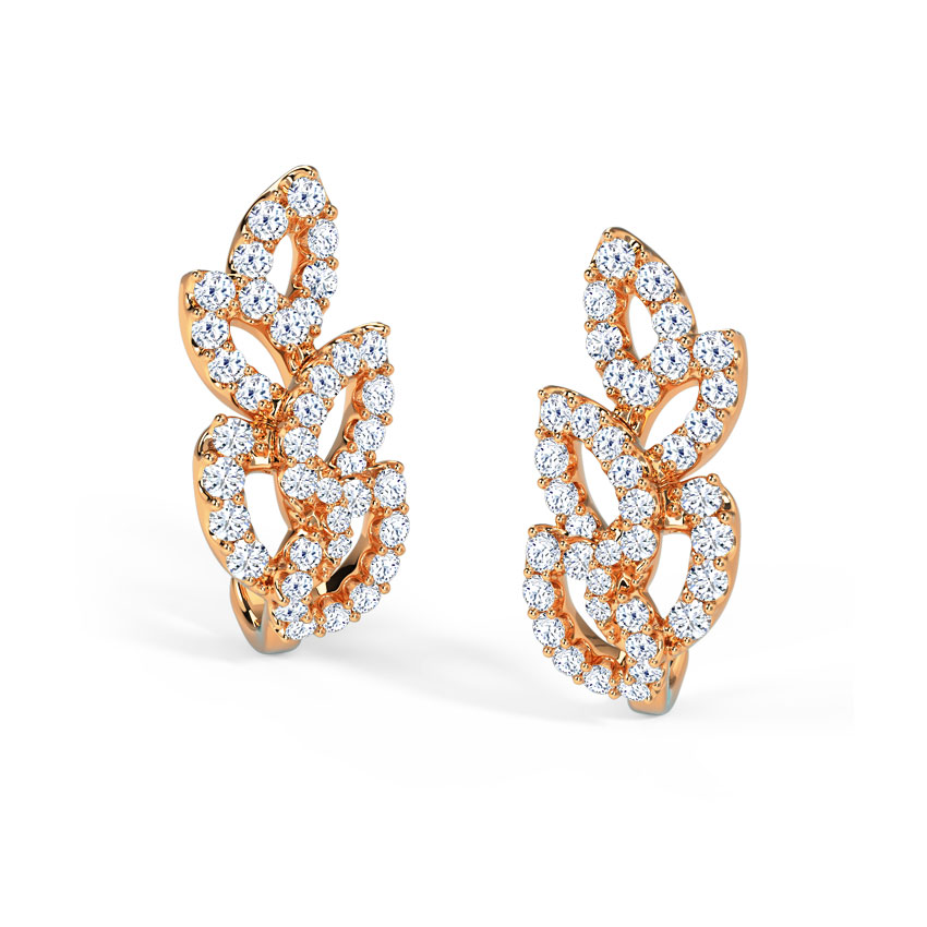 Diamond Earrings 18 Karat Rose Gold Leaflet Diamond Hoop Earrings