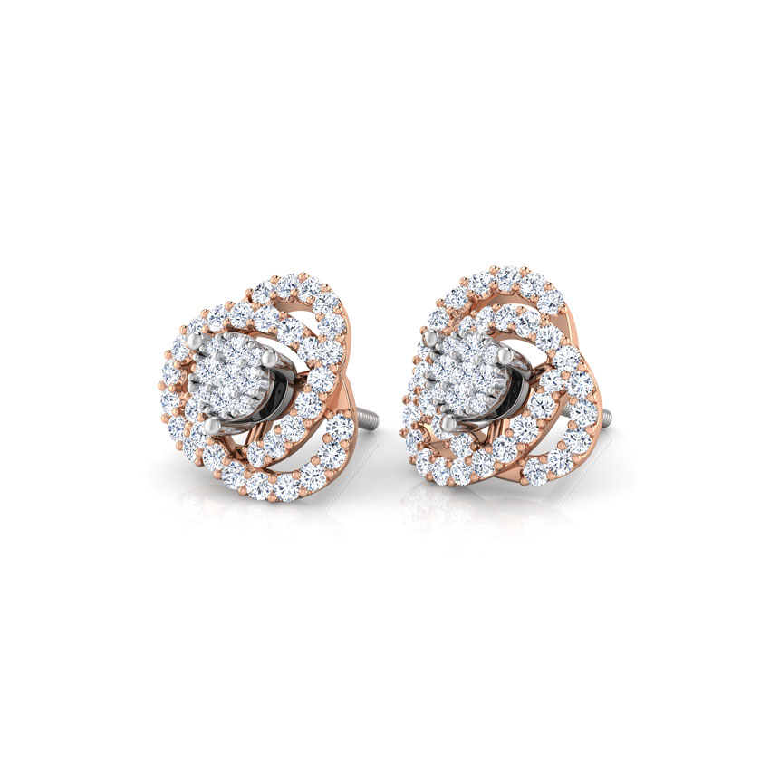 Diamond Earrings 18 Karat Two Tone Gold Ester Diamond Stud Earrings