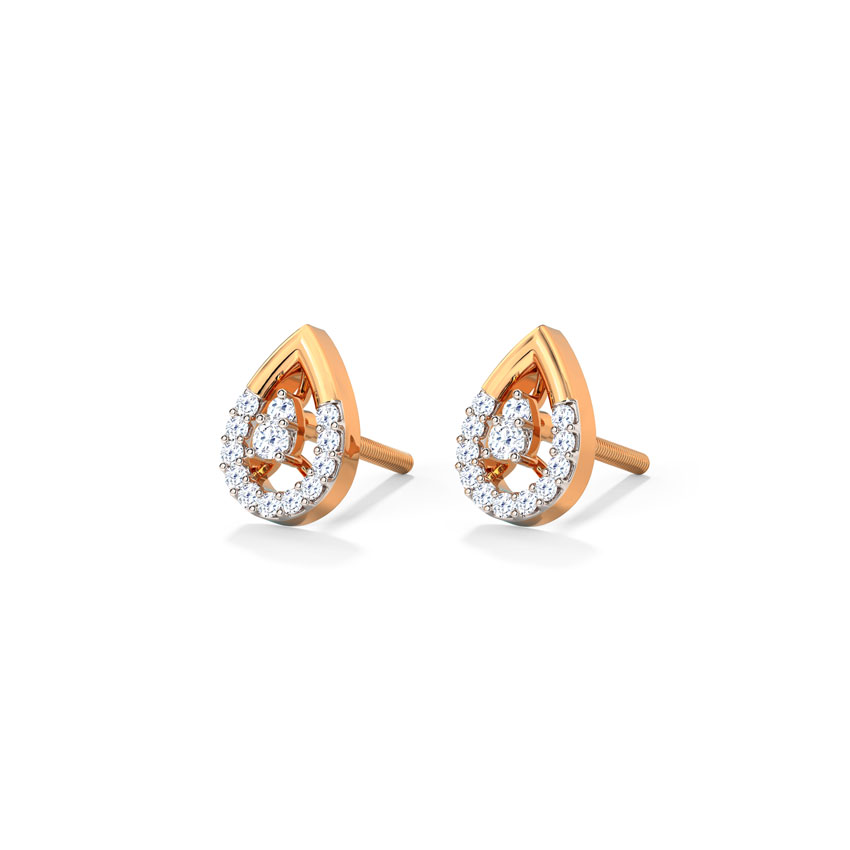 Diamond Earrings 14 Karat Rose Gold Drib Drop Diamond Stud Earrings