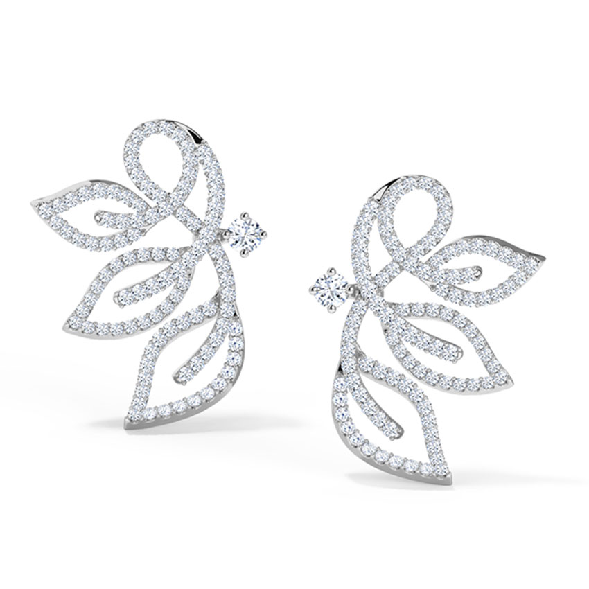 Diamond Earrings 18 Karat White Gold Insignia Leaf Diamond Stud Earrings