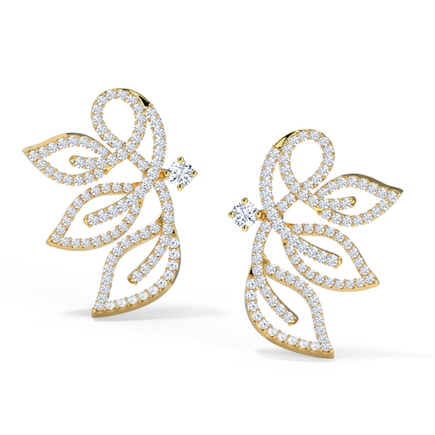 Diamond Earrings 18 Karat Yellow Gold Insignia Leaf Diamond Stud Earrings