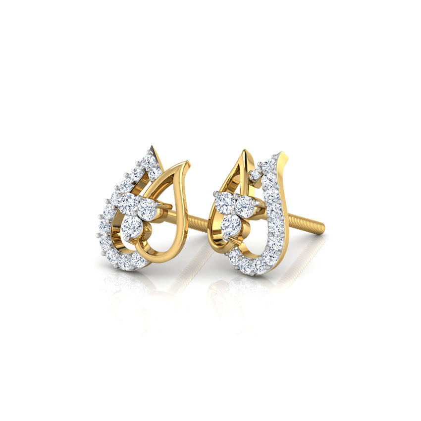 Diamond Earrings 18 Karat Yellow Gold Altair Leaf Diamond Stud Earrings