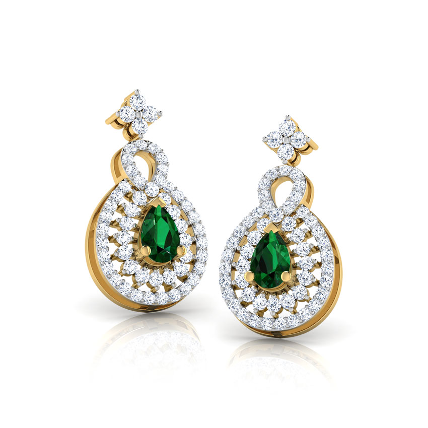 Diamond,Gemstone Earrings 18 Karat Yellow Gold Striking Drop Earrings