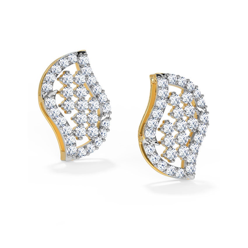 Chequered Curve Diamond Stud Earrings