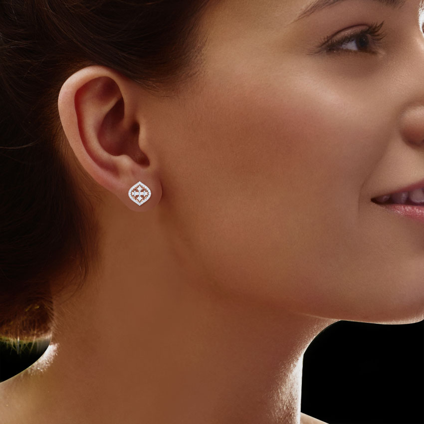Diamond Earrings 14 Karat Rose Gold Curved Kite Diamond Stud Earrings