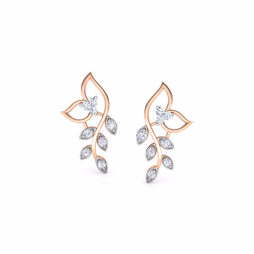 Diamond Earrings 14 Karat Rose Gold Classic Leaves Diamond Stud Earrings