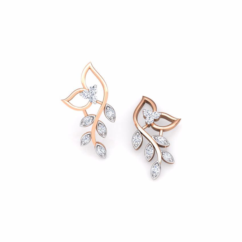 Diamond Earrings 14 Karat Rose Gold Classic Leaves Diamond Stud Earrings