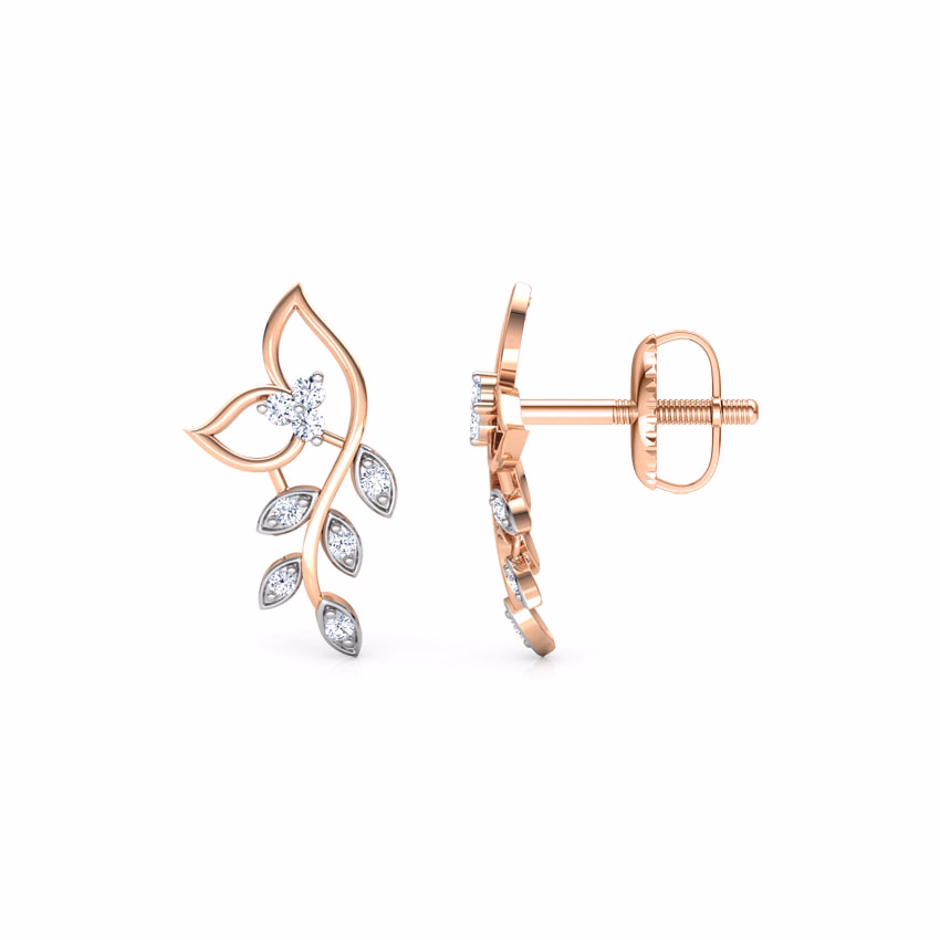 Diamond Earrings 14 Karat Rose Gold Classic Leaves Diamond Stud Earrings