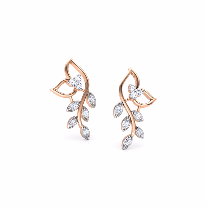 Diamond Earrings 14 Karat Rose Gold Classic Leaves Diamond Stud Earrings
