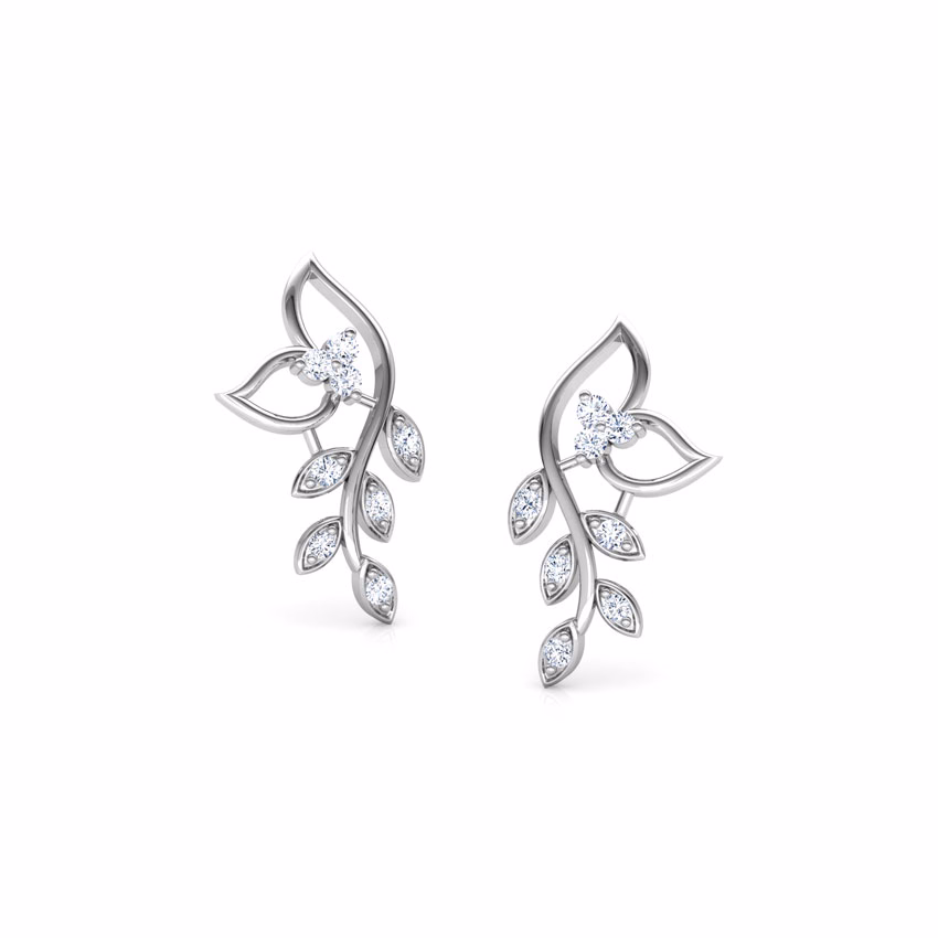 Diamond Earrings 18 Karat White Gold Classic Leaves Diamond Stud Earrings