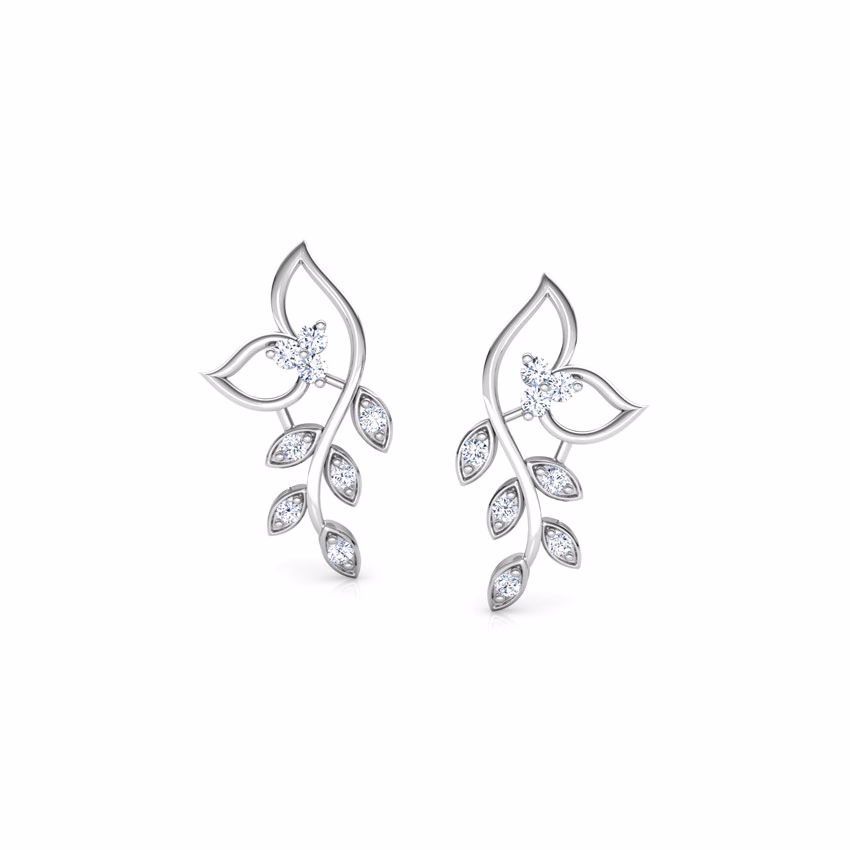 Diamond Earrings 18 Karat White Gold Classic Leaves Diamond Stud Earrings