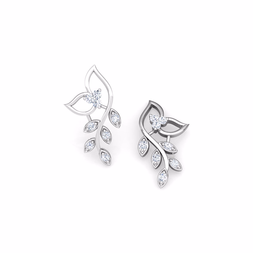 Diamond Earrings 18 Karat White Gold Classic Leaves Diamond Stud Earrings