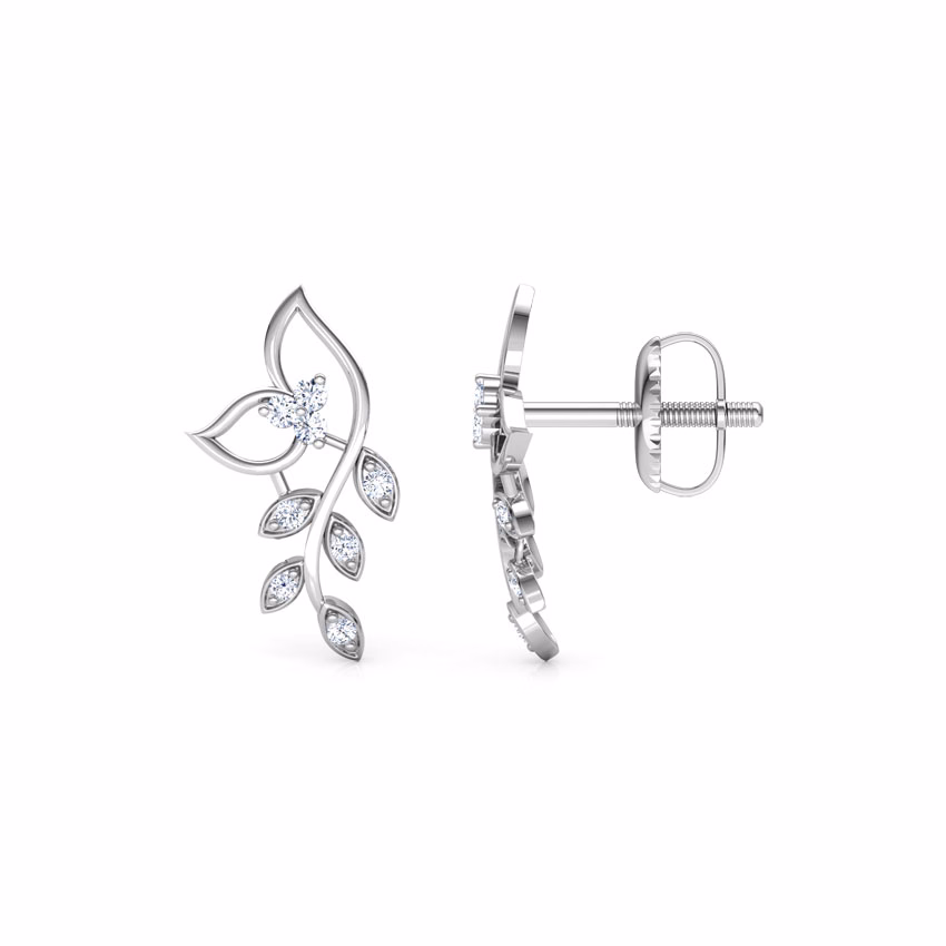 Diamond Earrings 18 Karat White Gold Classic Leaves Diamond Stud Earrings