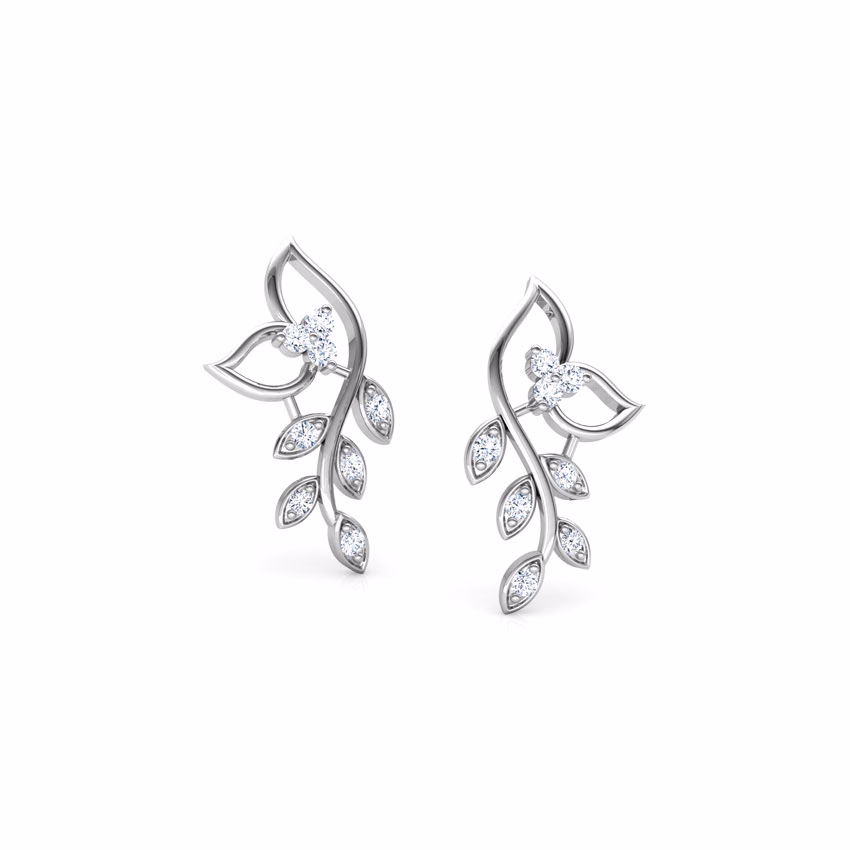 Diamond Earrings 18 Karat White Gold Classic Leaves Diamond Stud Earrings
