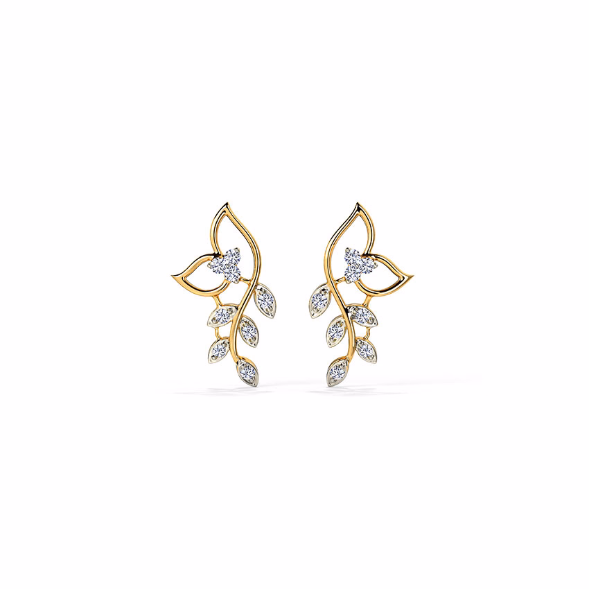 Diamond Earrings 18 Karat Rose Gold Classic Leaves Diamond Stud Earrings