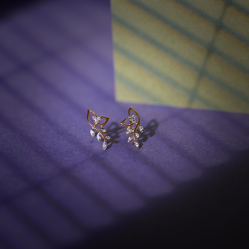 Diamond Earrings 18 Karat Rose Gold Classic Leaves Diamond Stud Earrings