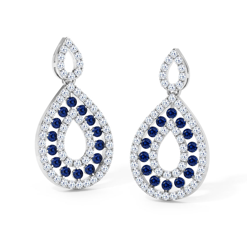 Diamond,Gemstone Earrings 18 Karat White Gold Duo Pear Gemstone Drop Earrings