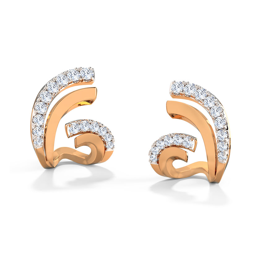 Diamond Earrings 18 Karat Rose Gold Flutter Hug Diamond Hoop Earrings