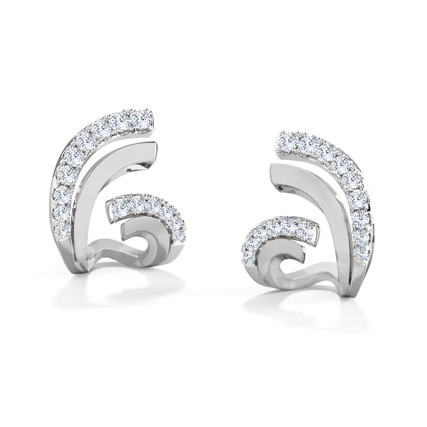 Diamond Earrings 14 Karat White Gold Flutter Hug Diamond Hoop Earrings